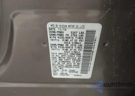 2011 Nissan Murano S из США, поврежденный, VIN JN8AZ1MWXBW161846